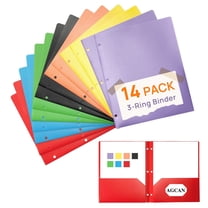 AGCAN 14 Pack Assorted Colors 3 Ring Plastic Folders with Pockets, 8.5x11 Heavy Duty Pocket Folder, 2-Pocket Folder with Business Card Slot, Aesthetic File Folder for School Office, Letter Size