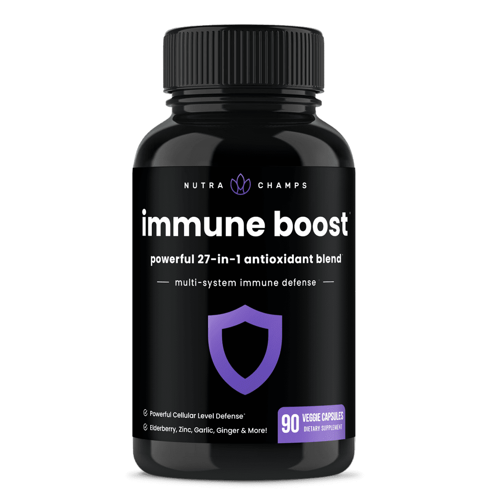 NutraChamps Immune Boost Support Supplement [Elderberry Extract, Vitamin C, Zinc, Echinacea, Mushrooms & Probiotics] Powerful Multi System Defense Booster Pills | 90 Veggie Capsules