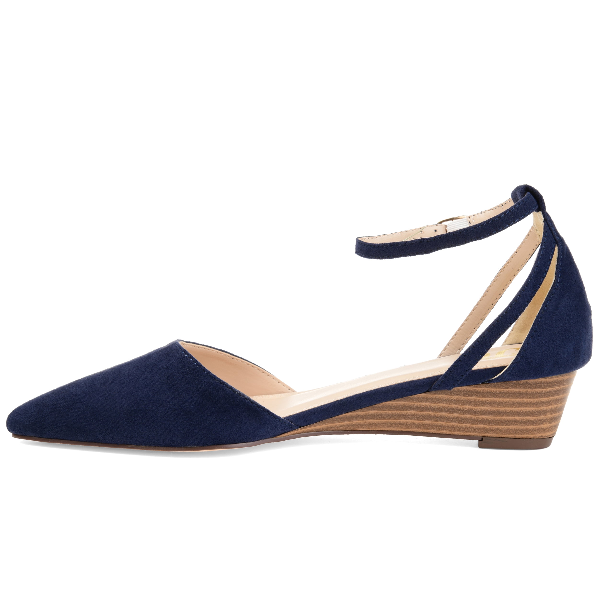 Journee Womens Arkie Buckle Pointed Toe Sliver Wedge