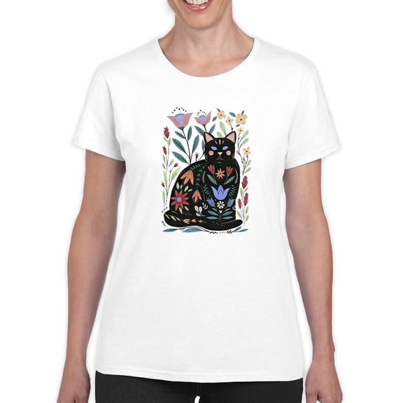 Folksy Felines B T-Shirt Women -Annie Warren Designs, Female 5X-Large