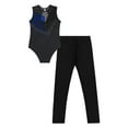 thumbnail image 6 of TiaoBug Kids Girls Rhinestones Sleeveless Gymnastics Dance Leotard Bodysuit And Leggings Pants Athletic Dancewear Royal Blue&Black 14, 6 of 7