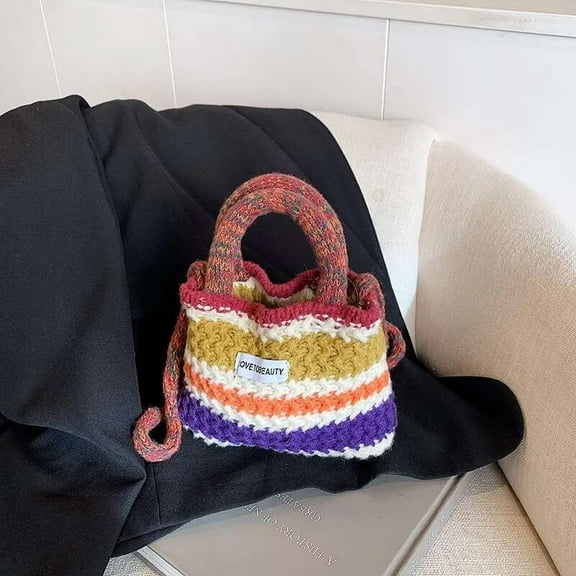 Handcrafted Women's Winter Accessory - Small Multi-Color Korean Style Bucket Bag