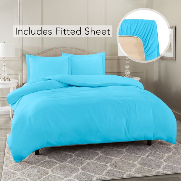 Twin Size Duvet Cover with 1 Fitted Sheet and 1 Pillow sham, Button