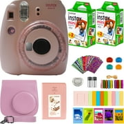 Fujifilm Instax Mini 9 Instant Camera + Fuji Instax Film (40 Sheets) + Accessories Bundle - Carrying Case, Color Filters, Photo Album, Assorted Frames, Selfie Lens + MORE (Clear Pink)