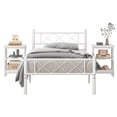 thumbnail image 2 of VECELO 3-Piece Modern Bedroom Set-Includes Metal Twin Bed Frame with Headboard & Set of 2 X-Design Nightstands, Heavy Duty Wooden Storage Side Table, White, 2 of 10