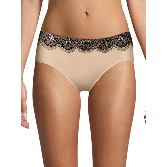 Bali One Smooth U All-Around Smoothing Hipster Panty Nude w/ Black Lace 6 Women's