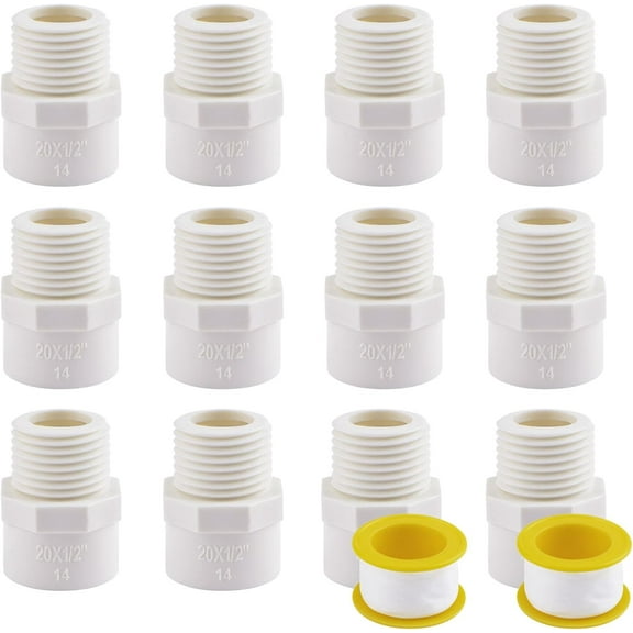 12Pcs PVC Pipe Fittings Threaded Pipe Reducer 1/2 Inch Male Thread Connector Pipe Coupling Adapter Outside Threaded PVC Bushing (White)