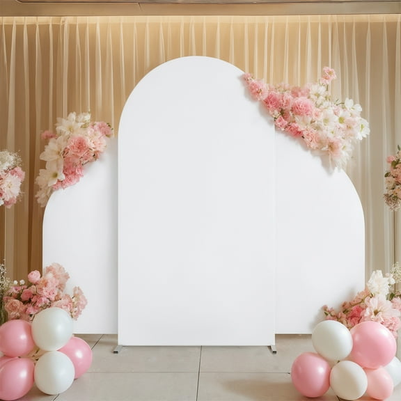 Set of 3 5ft 7.2ft 5ft Wedding Arch Cover, Arch Backdrop Stand Cover Set, Double Sided Round Top and Half Moon Top Spandex Backdrop Cover, for Wedding Party Banquet