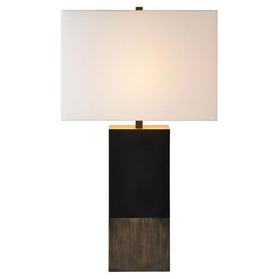 Maklaine 17" Modern 1-light Pine Wood Table Lamp in Natural and Matte Black