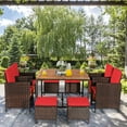 thumbnail image 5 of Costway 9PCS Patio Rattan Dining Set Cushioned Chairs Ottoman Wood Table Top Outdoor, 5 of 12