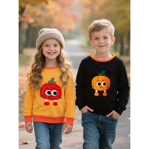 HILEELANG Toddler Boys Girls(12M-7T) OrangePumpkin Sweatshirt – Halloween & Thanksgiving Pullover Tops for Boys Girls, Cute Autumn Outfit, Sizes 3T