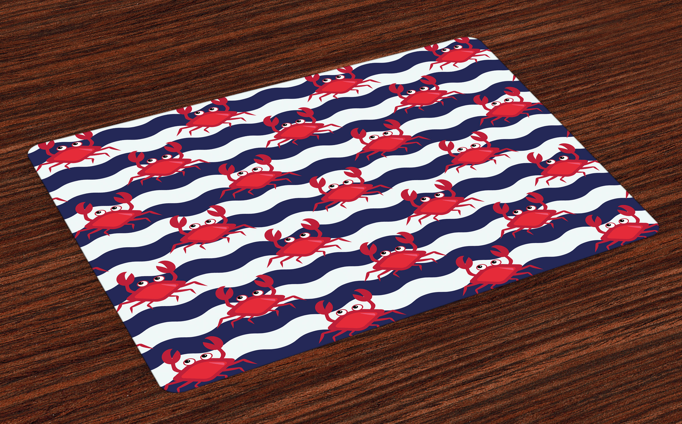 Crabs Placemats Set of 4 Nautical Maritime Theme Cute Crabs on Striped
