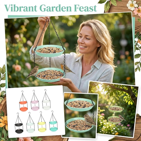2-Tier Hanging Bird Feeder & Bird Bath, 2-in-1 Outdoor Wild Bird Waterer and Seed Feeder for Garden, Patio & Backyard (Yellow)