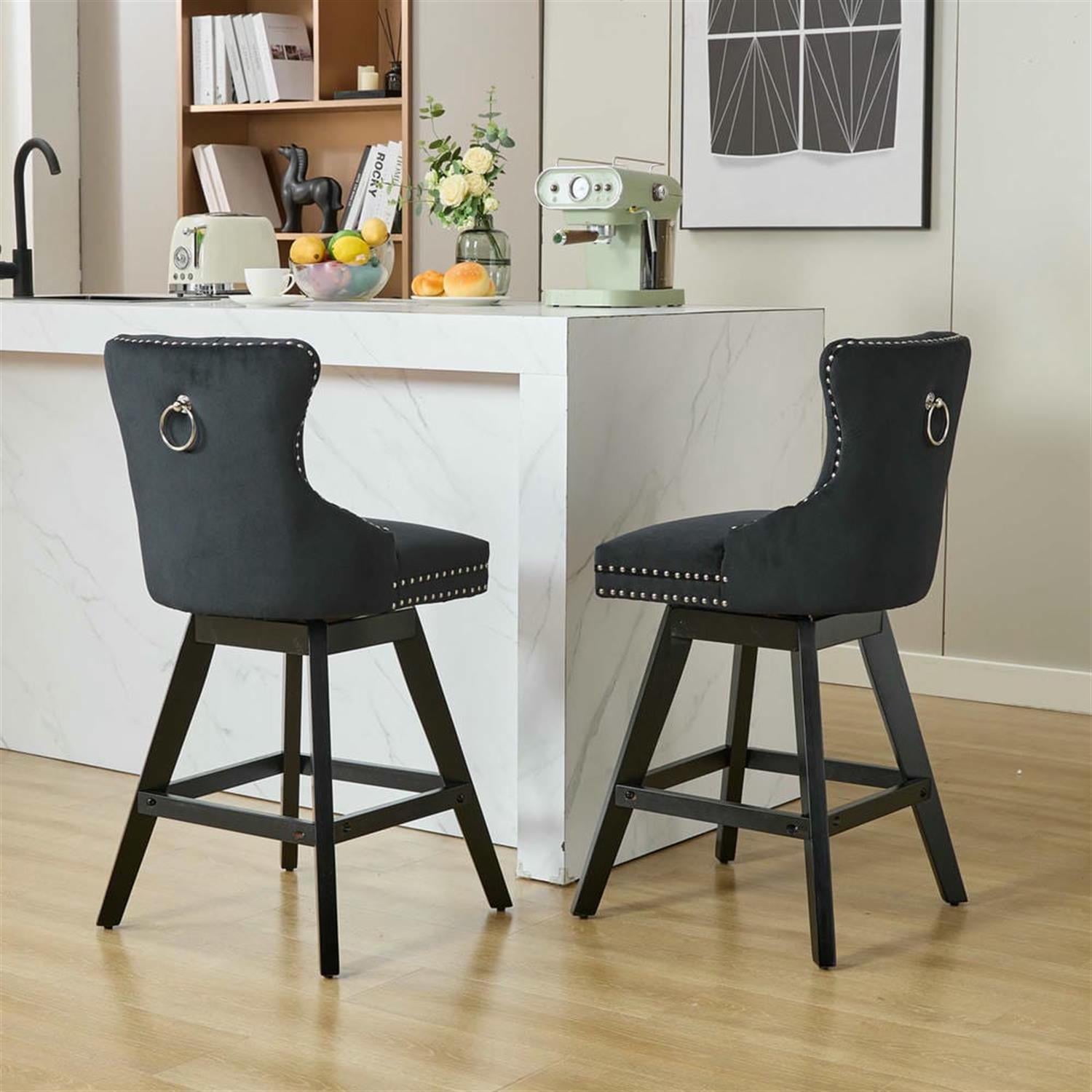 Demi Bonn 38" Counter Height Bar Stools Set of 2, Velvet Swivel Barstools with Button Tufted Back, Kitchen Island Countertop Chairs for Dining Room, Black