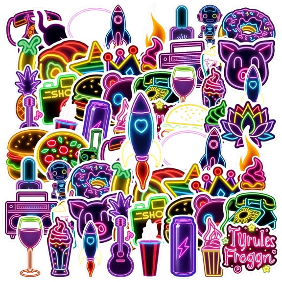 35pcs-50pcs Neon Animal Stickers Retro Drink Stickers Musical Stickers for Laptops Suitcase Phone