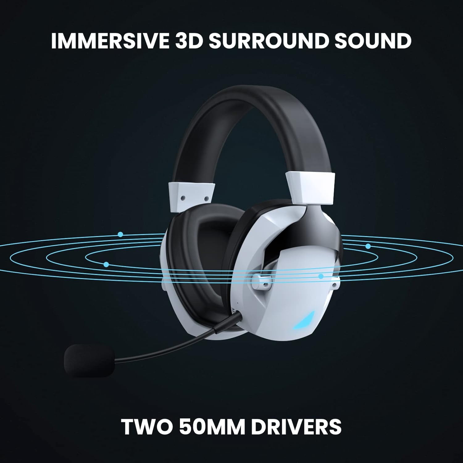 Andoe Wireless Gaming Headset for PS5/PS4/PC/Nintendo Switch/PC, Bluetooth 5.3 Gaming Headphones with Noise-Cancelling Microphone, 3.5mm Wired Jack for Xbox Series (White)