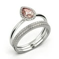 thumbnail image 3 of Beautiful Art Deco 2.25 Carat Pear Cut Affordable Morganite And Diamond Moissanite Engagement Ring, Classic Wedding Ring, Two Matching Band in 925 Sterling Silver With 18k White Gold Plating, 3 of 4