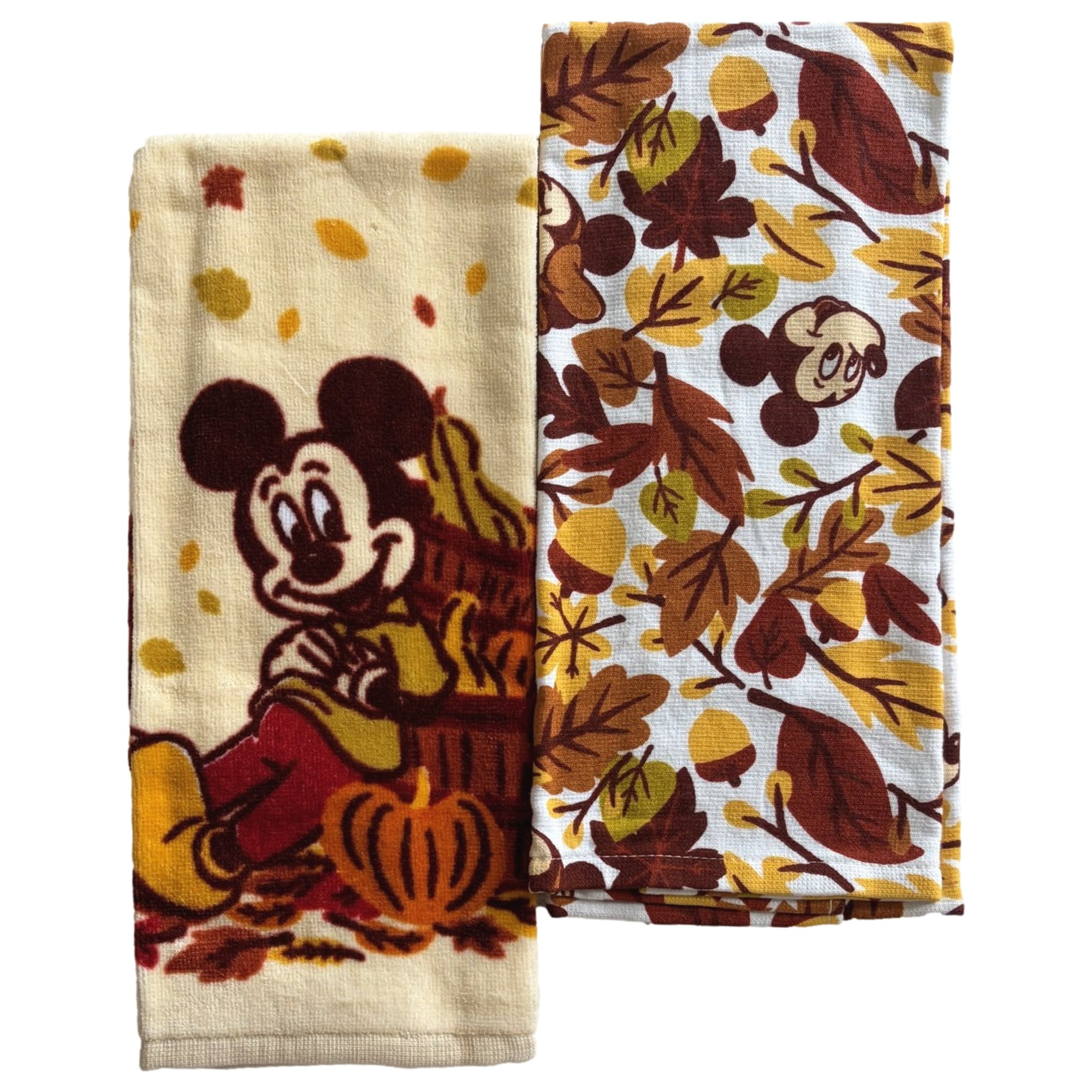 Disney Celebrate Fall Mickey Mouse Autumn Leaves Kitchen Towel Set 2 Dish Towels