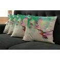 thumbnail image 2 of Ambesonne Nature Throw Pillow Cover 4 Pack, Colibri and Flowers, 20", Green Fuchsia, 2 of 6