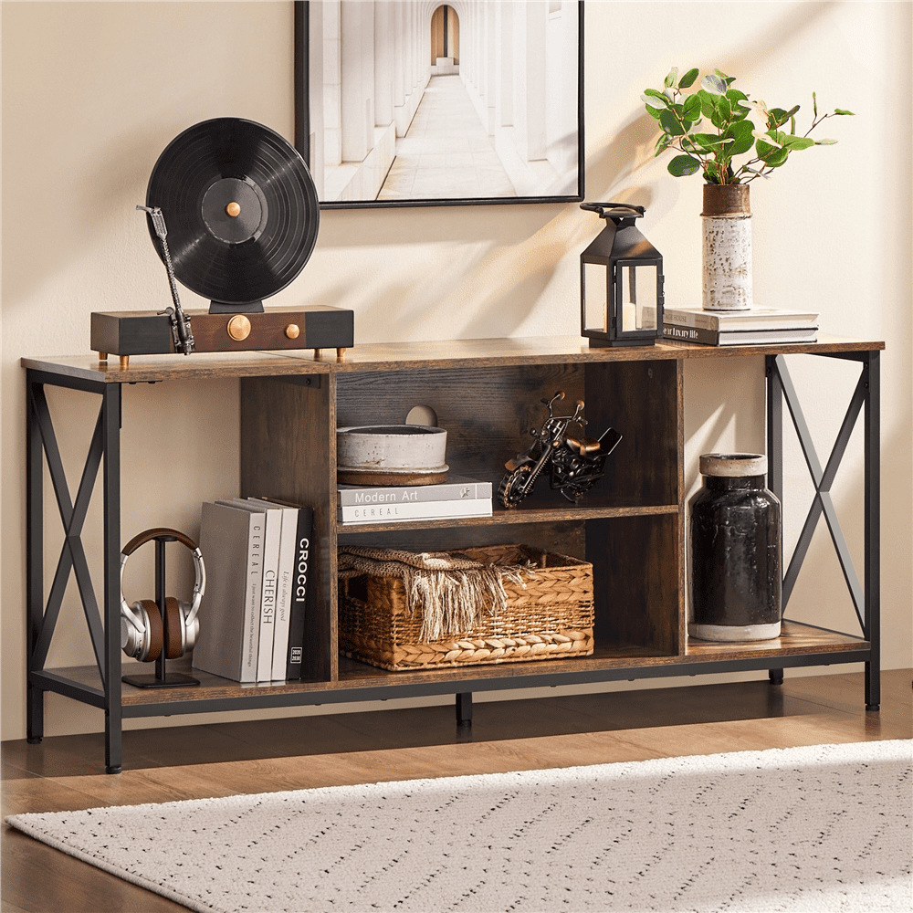 Alden Design TV Stand with Storage for TVs up to 65'', Rustic Brown