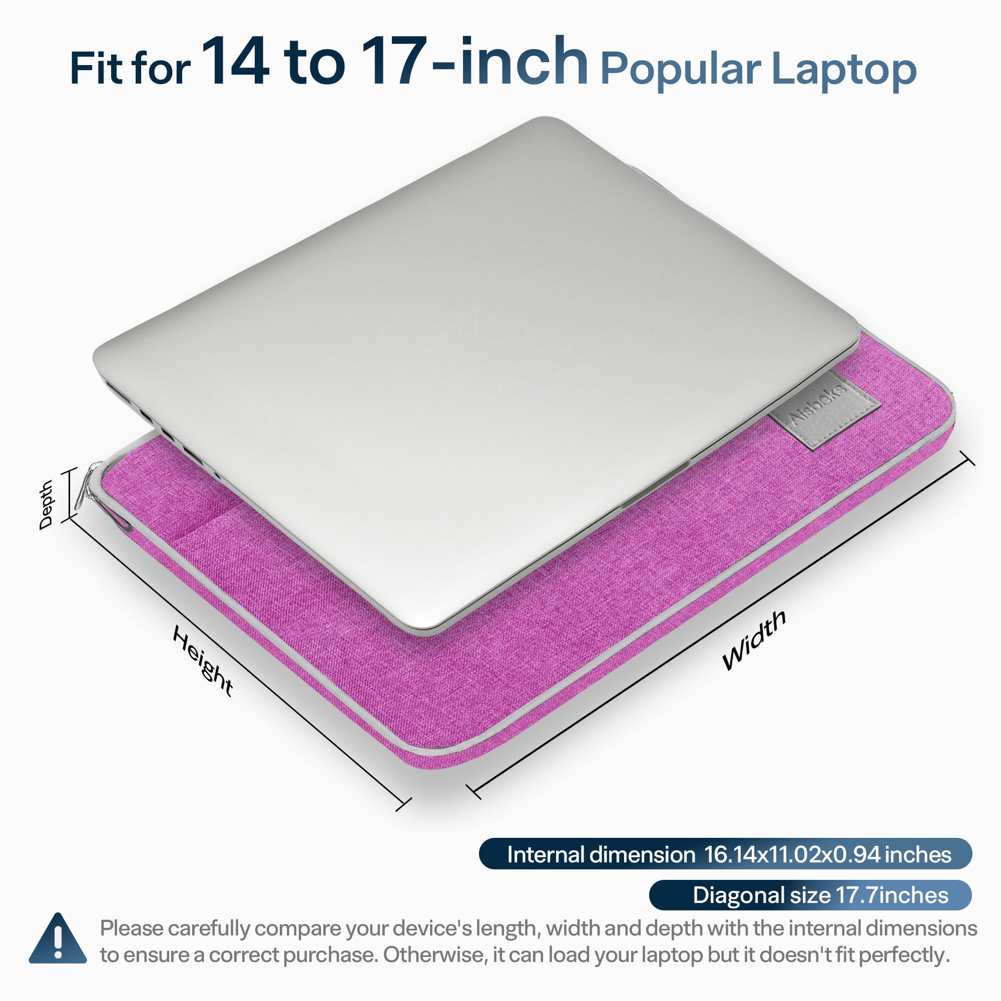 Laptop Sleeve 15.6 to 17inch, 16''Laptop Case,Zipper Laptop Bag,Wear Resistance Shockproof Soft Padded Cover Carrying Computer Bag,Fuchsia