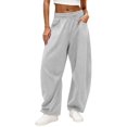 thumbnail image 4 of Barrel Sweatpants Women Fall Winter Elastic Waist Casual Loose Fit Wide Leg Sweat Pants Trousers with Pockets, 4 of 8