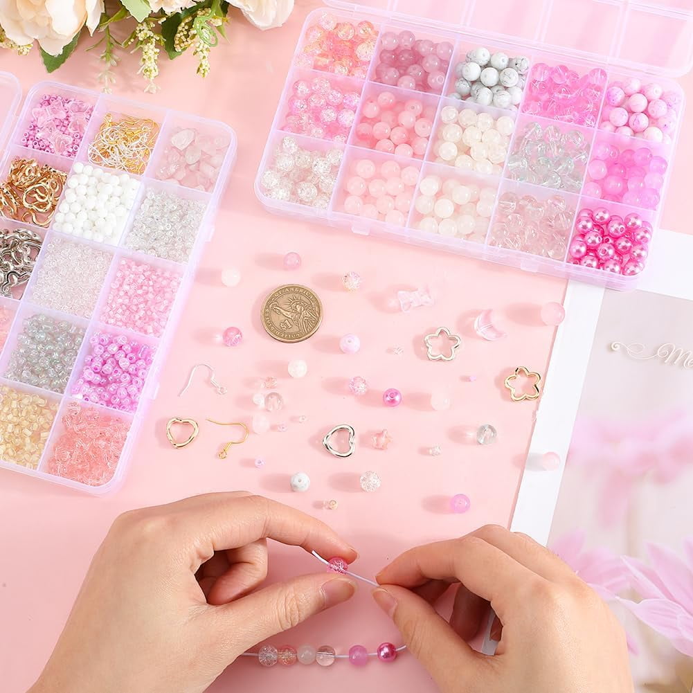 DIY Round Glass Beads & Seed Beads Dangle Earring Making Kits Pink 8x7.5mm Hole: 2mm 25pcs