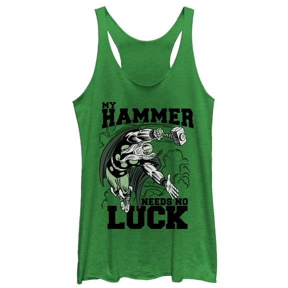 Women's Marvel St. Patrick's Day Thor Lucky Hammer  Racerback Tank Top Envy Green X Small