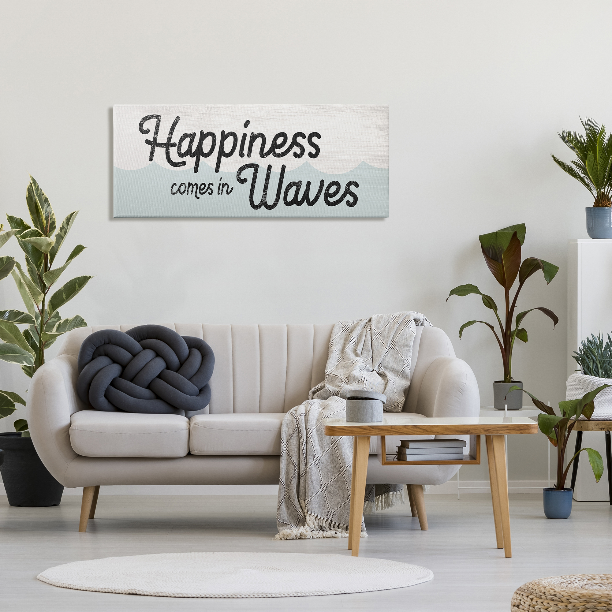 Stupell Industries Happiness Comes In Waves Phrase Blue Ocean Waves, 20 x 48, Designed by Daphne Polselli