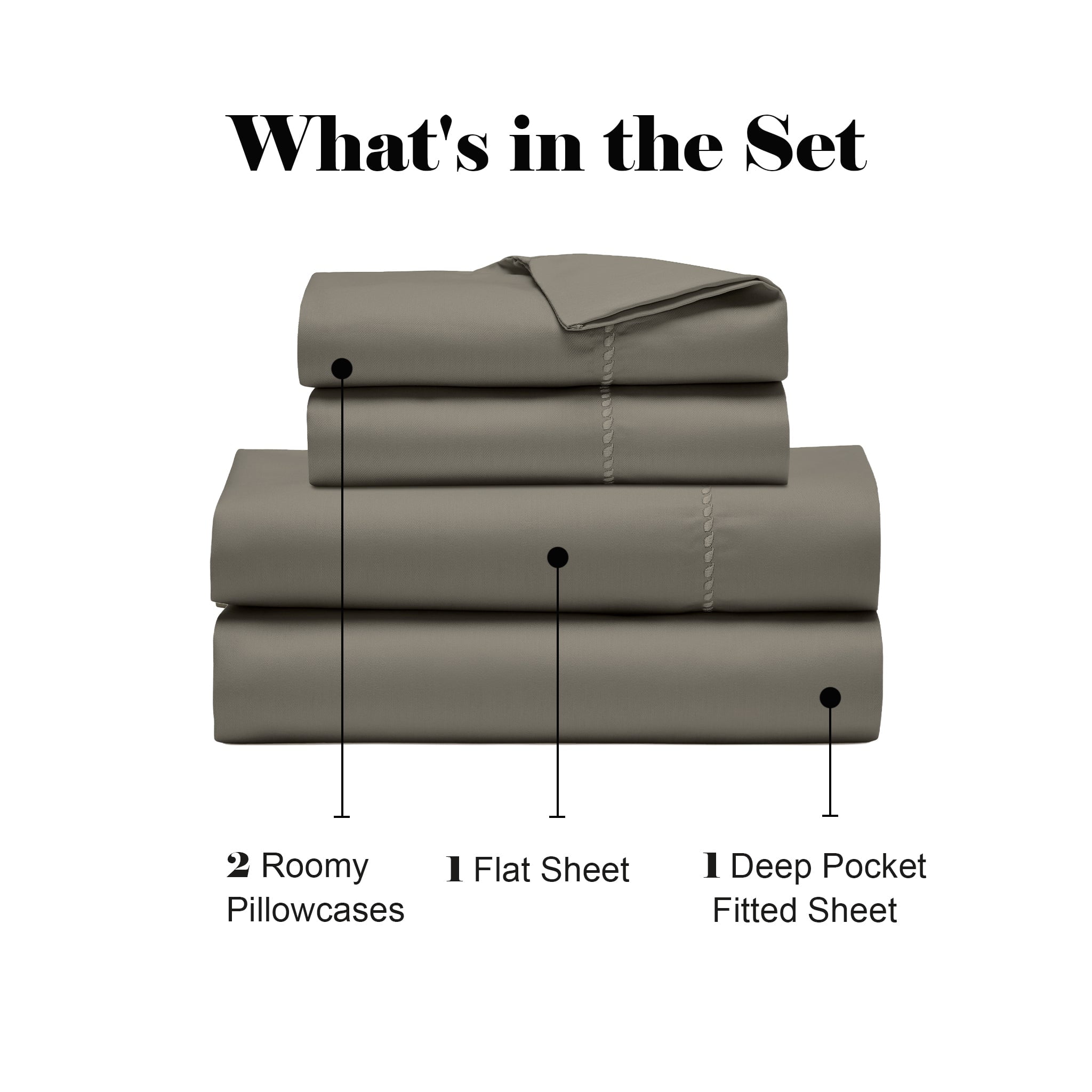 Superior Cotton Blend 600 Thread Count Dash Stitch Hem Sheet Set, Split King, Grey