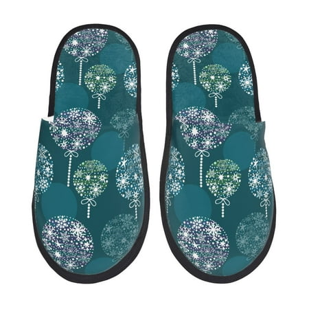 

Fuzoiu whiter Snowflake balloons Print Unisex Furry Slippers Plush Indoor Shoes Trendy House Slippers Anti-Skid EVA Sole House Shoes for Home Office and Travel -Large