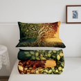 thumbnail image 5 of Homewish Retro Nature Tree Queen Comforter Set,Vintage Botanical Comforter Sets Queen,Green Orange,Light Gray Reversible,3 Pieces,1 Comforter and 2 Pillowcases, 5 of 7
