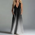 thumbnail image 6 of Qzwdhjm Sundress for Women Gradinet Sleeveless Maxi Dress for Beach Button V Neck Swing A Line Dresses with Pockets, 6 of 7