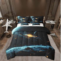 YST 7 Pcs Outer Space Bed In A Bag Bedroom Decor Twin 3D Galaxy Print Bedding Sets Universe Starry Sky Quilt with Flat Fitted Sheet Mystery Milky Way Comforter Set