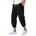 thumbnail image 2 of Lutiedan Mens Capri Pants Cotton Linen Elastic Waist Drawstring Pants Adjustable Zipper Bottom Summer Casual Beach Pants with Pocket, 2 of 9