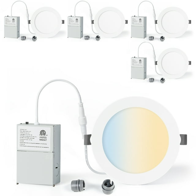 LUMINEPTIC 6 Inch 4 Pack 5CCT Dimmable Slim Recessed LED Pot Lights, Selectable Colors, Bathroom & Damp Locations