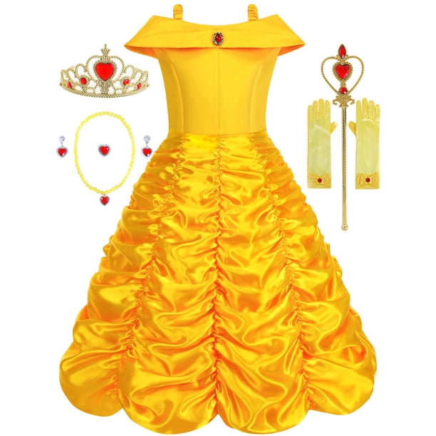 Vestido de princesa Aoiviss amarillo con hombros descubiertos para niñas con accesorios