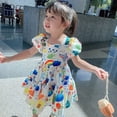 thumbnail image 4 of 2024 Nuevo vestido de verano para niñas, color arcoíris, bonito vestido de grafiti para niñas, vestido de fiesta sin espalda, falda para niñas de 1 a 7 años, 4 of 5