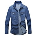 thumbnail image 2 of hoksml Men's Casual Denim Shirt Jacket, Long Sleeve Snap Button Shirt with Pockets for Spring Fall, 2 of 9
