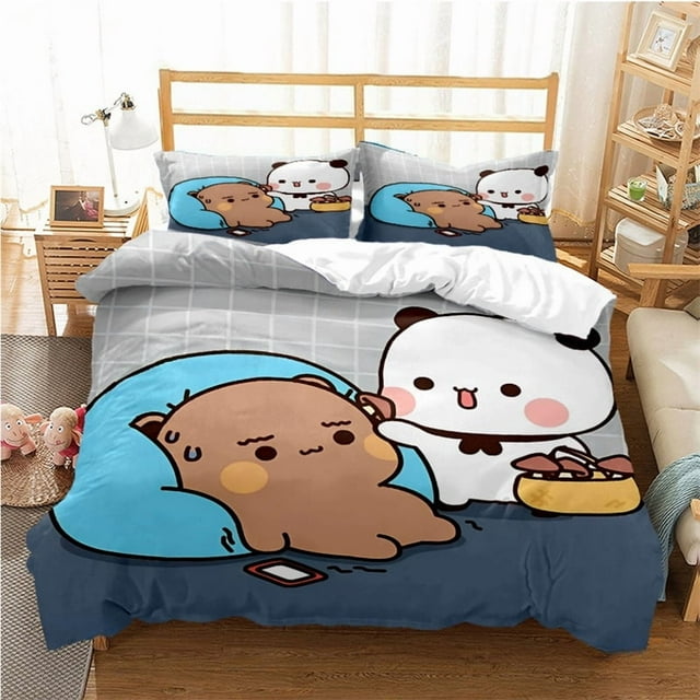 Ensemble de Literie Kawaii Anime Imprimé pour Lit Double, Matelassé, Mélange Polyester/coton