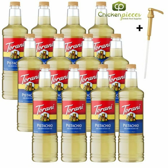 Torani Pistachio Flavoring Syrup Plastic Bottle 1L + Bonus Squeeze Pump