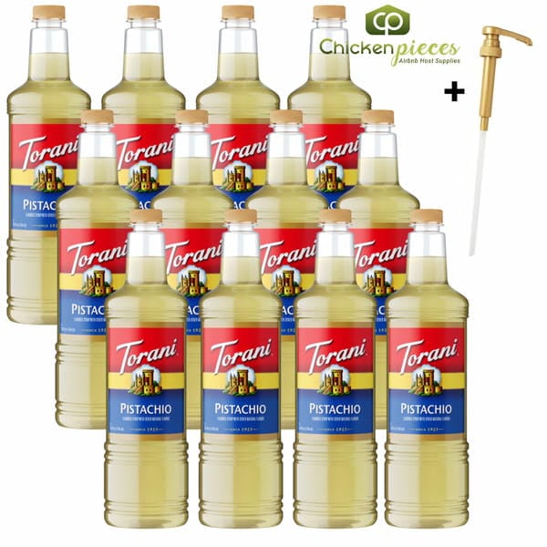 Torani Sirop Aromatisé Pistache Bouteille en Plastique 1 L + Pompe Doseuse Bonus