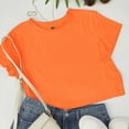 thumbnail image 2 of Women Short Sleeve Cropped T-Shirts Crew Neck Loose Crop Tops Summer Casual Drop Shoulder Basic Tees Orange XXL, 2 of 5