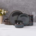 thumbnail image 3 of Vesteel Dinnerware Set for 4, 12-Piece Stoneware Ribbed Dishes with Reactive Glaze, Ceramic Plates and Bowls Set for Home Restaurant, Chip & Scratch Resistant - Blackish Green, 3 of 9