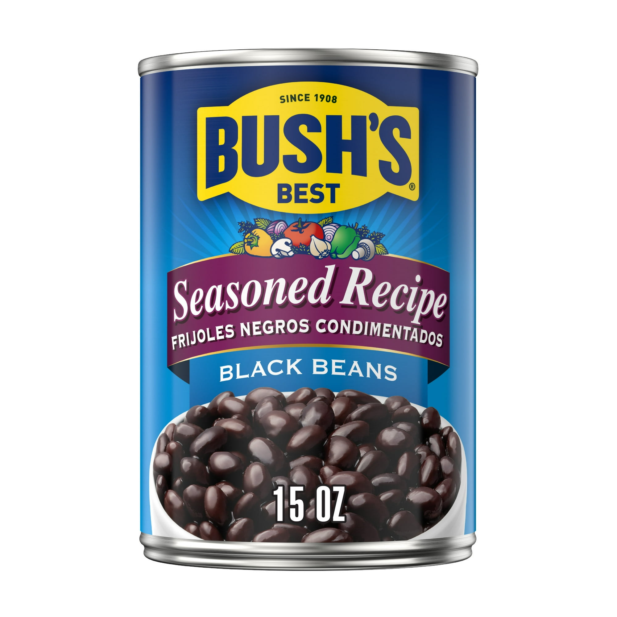 Bush's Seasoned Recipe Black Beans, Canned Beans, 15 oz