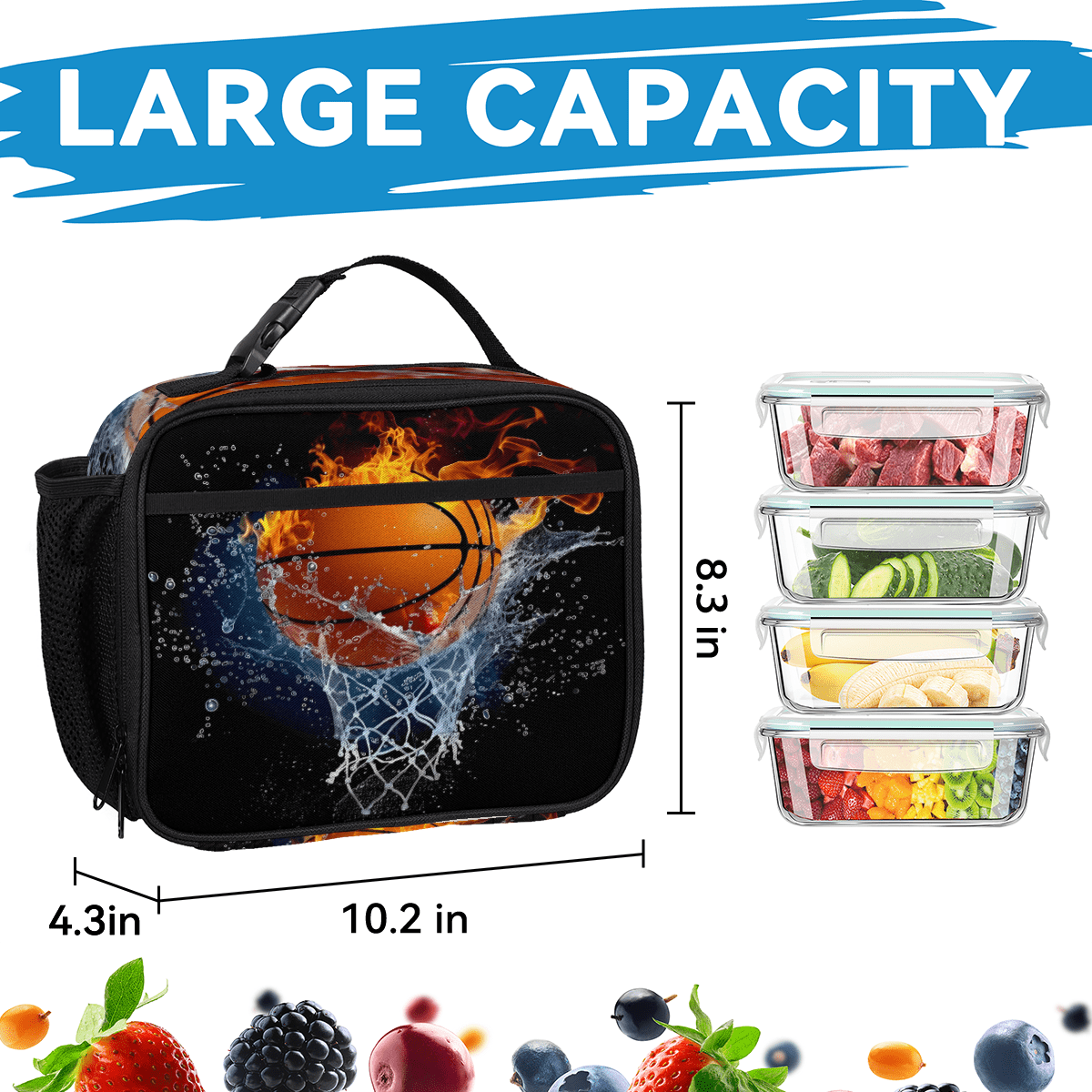 Herdesigns Basketball Large Backpack Set with Lunch Box Lightweight Water Resistant Travel Laptop Backpacks Casual Daypacks for Women Men