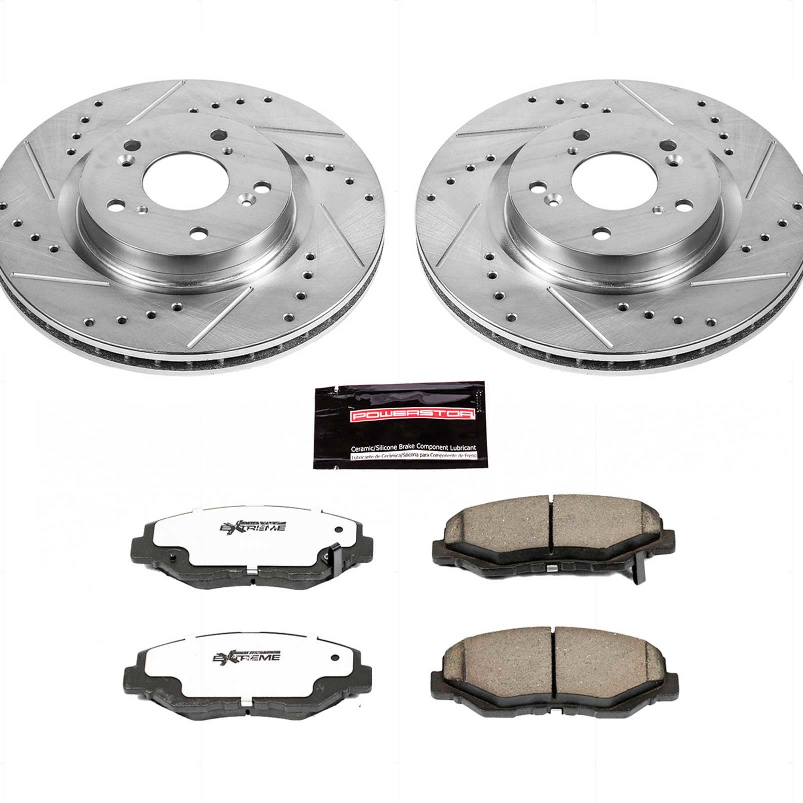 PowerStop Front Z26 Street Warrior Carbon-Fiber Ceramic Brake Pad and Drilled and Slotted Rotor Kit Fits: HONDA Select Models K6488-26