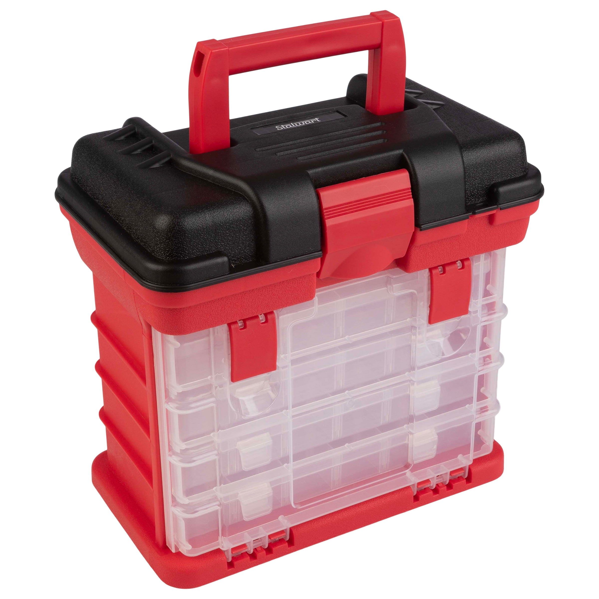 Stalwart Small Parts Organizer Toolbox for Hardware, Tackle, or Crafts, Red