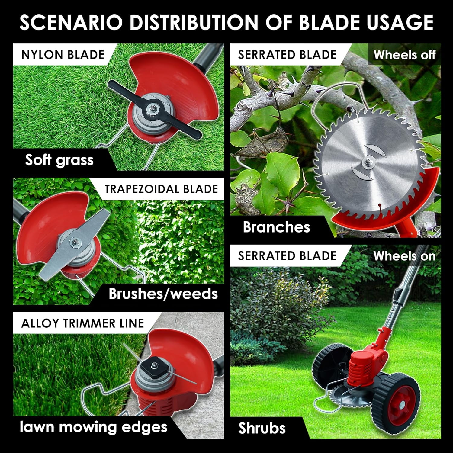 Electric Weed Wacker with Wheels, Battery Powered String Trimmer, 4 Blades & Metal Lid for Lawn Care