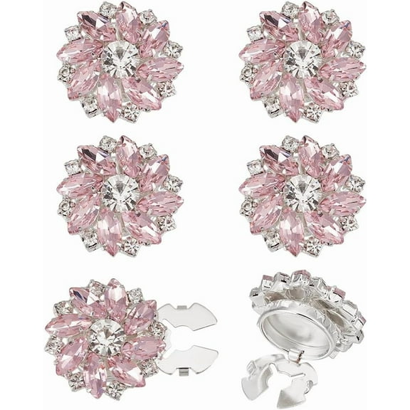 6 Pcs Women's Rhinestone Button Cover Pink Cufflinks Button Cover 1 inch Diameter Flower Shape Detachable Alloy Snap Button Clips Buttons Jewelry for Clothes Shirt Decoration